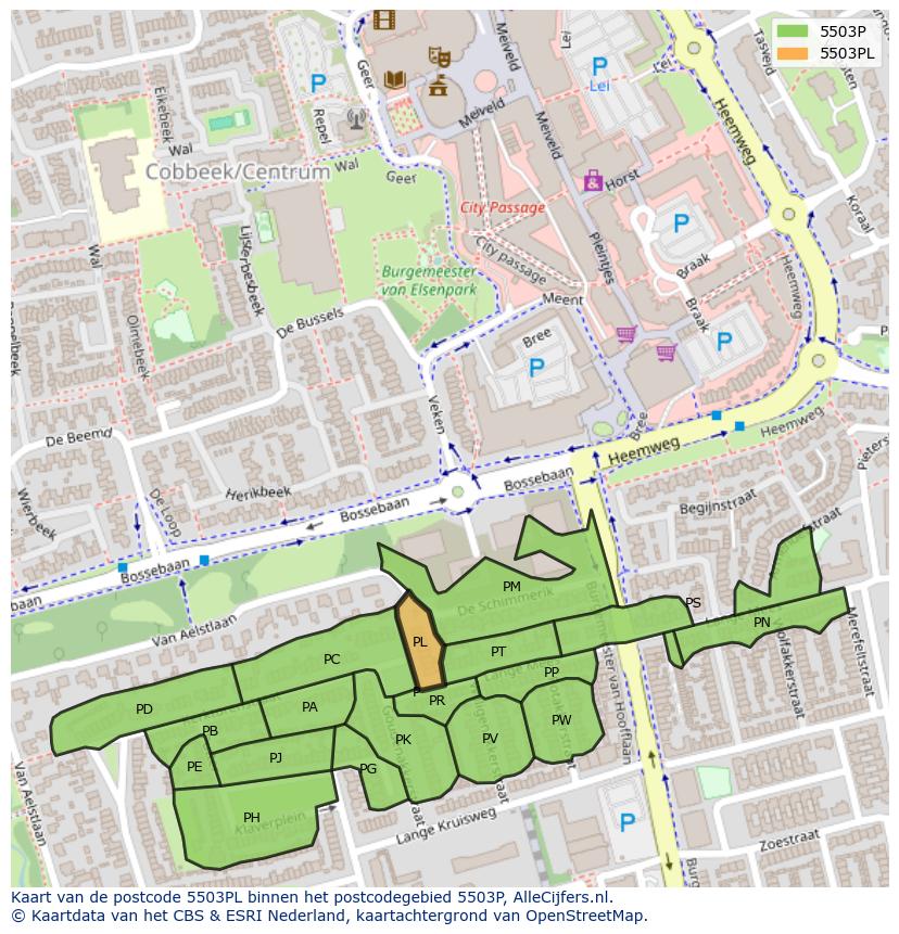 Afbeelding van het postcodegebied 5503 PL op de kaart.
