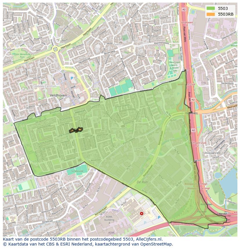Afbeelding van het postcodegebied 5503 RB op de kaart.