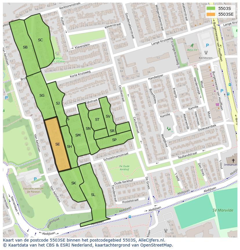 Afbeelding van het postcodegebied 5503 SE op de kaart.
