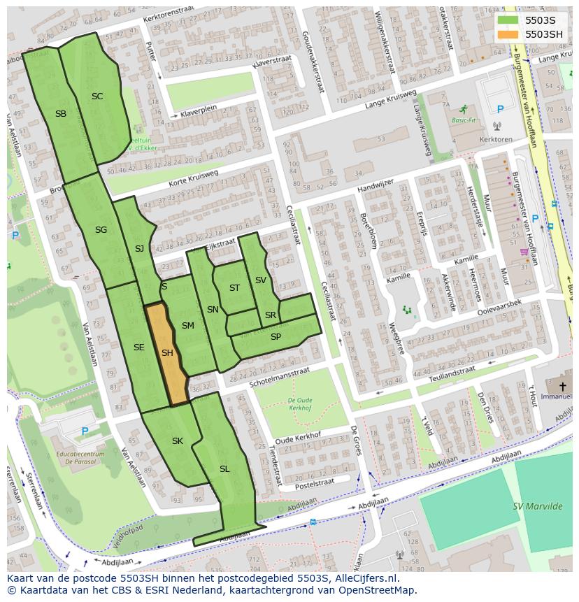 Afbeelding van het postcodegebied 5503 SH op de kaart.