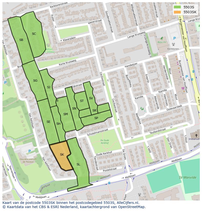 Afbeelding van het postcodegebied 5503 SK op de kaart.