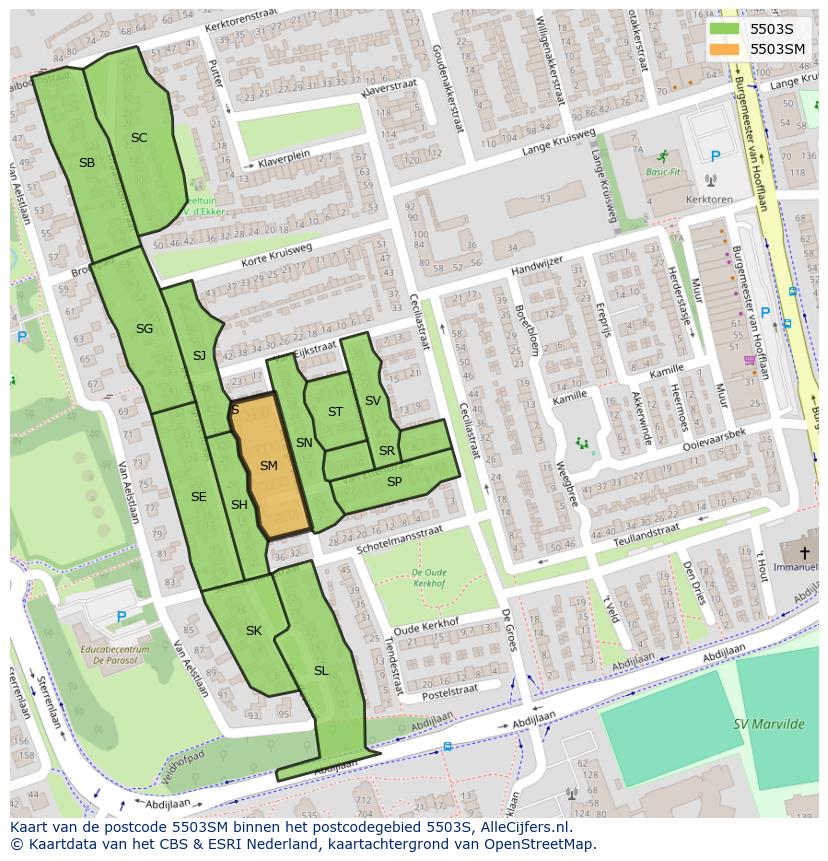 Afbeelding van het postcodegebied 5503 SM op de kaart.
