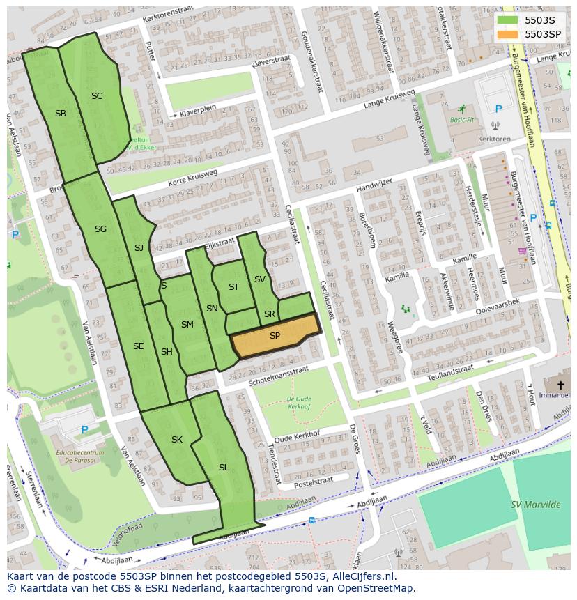 Afbeelding van het postcodegebied 5503 SP op de kaart.