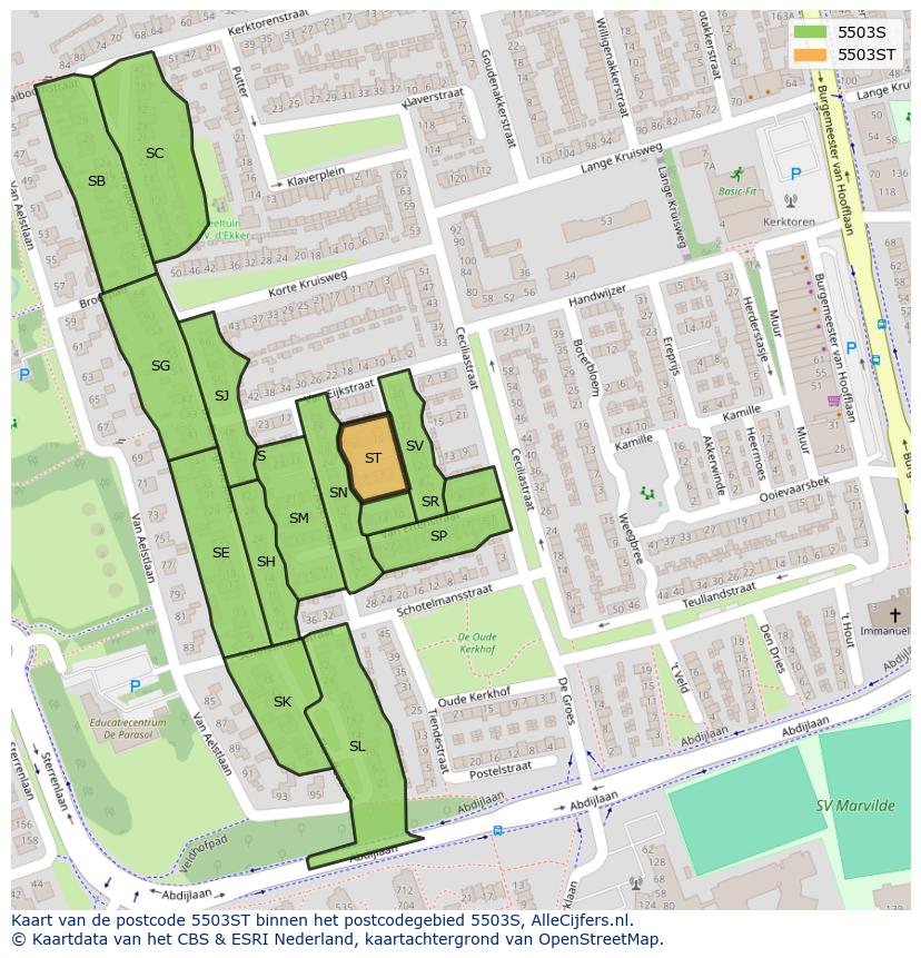 Afbeelding van het postcodegebied 5503 ST op de kaart.