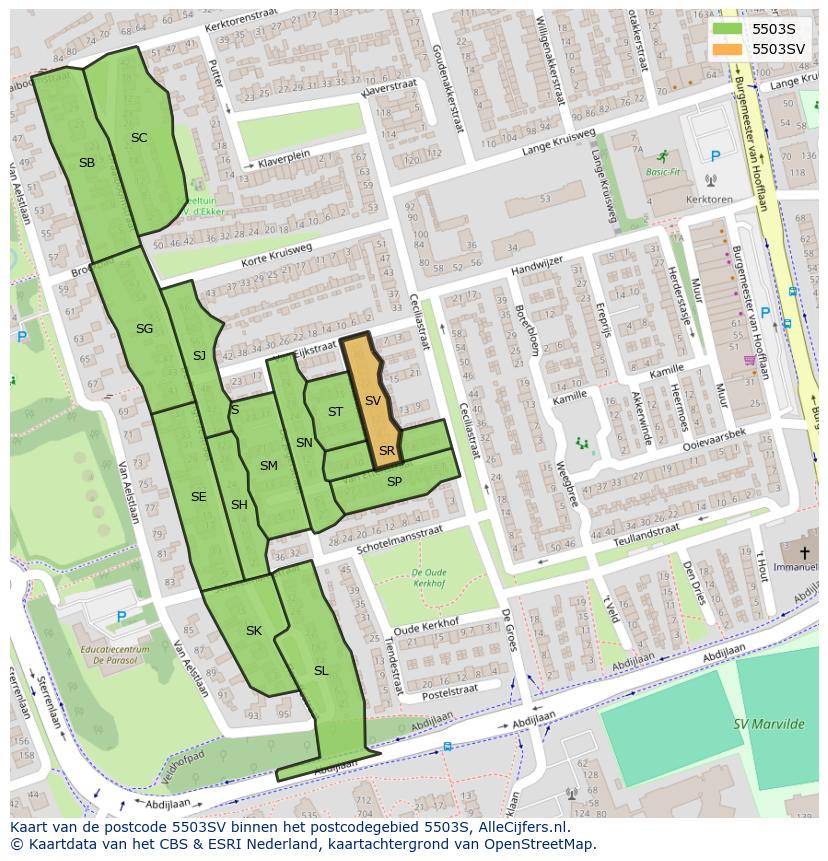 Afbeelding van het postcodegebied 5503 SV op de kaart.