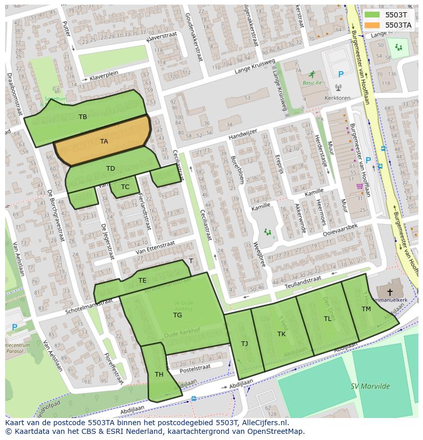 Afbeelding van het postcodegebied 5503 TA op de kaart.