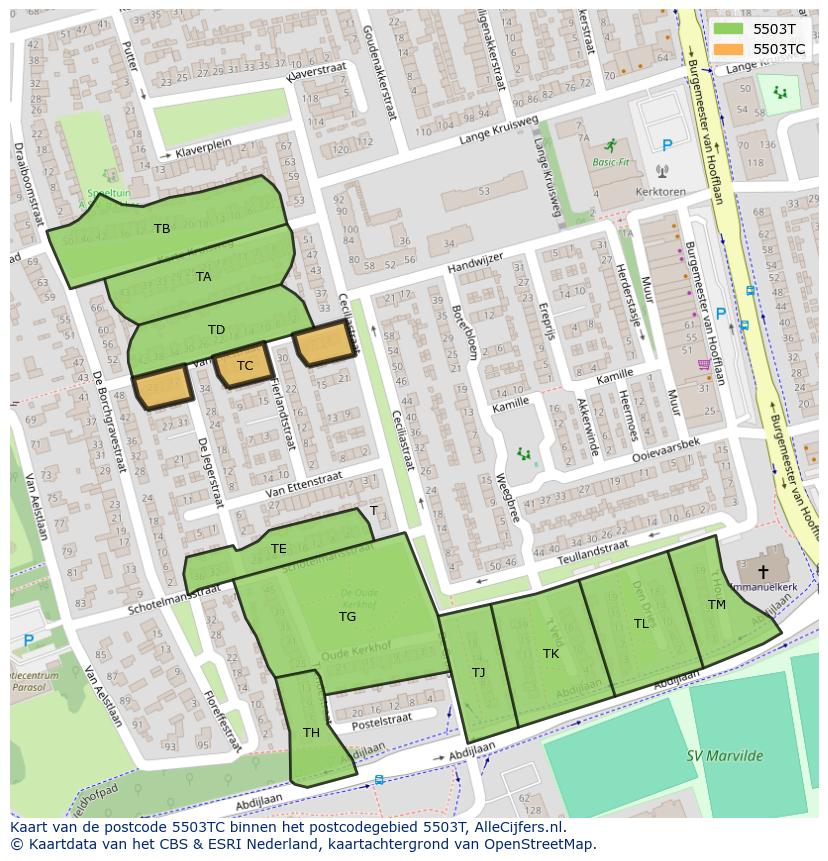Afbeelding van het postcodegebied 5503 TC op de kaart.