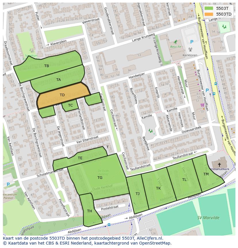 Afbeelding van het postcodegebied 5503 TD op de kaart.