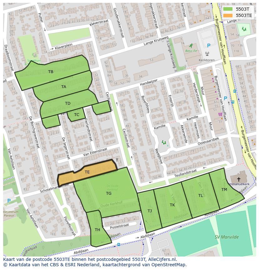 Afbeelding van het postcodegebied 5503 TE op de kaart.
