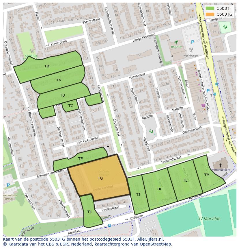 Afbeelding van het postcodegebied 5503 TG op de kaart.