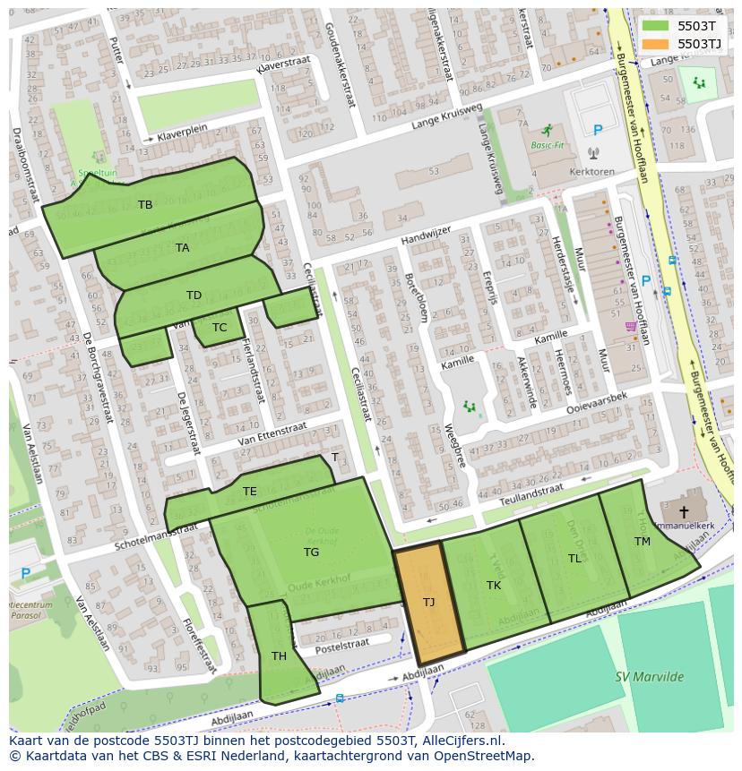 Afbeelding van het postcodegebied 5503 TJ op de kaart.