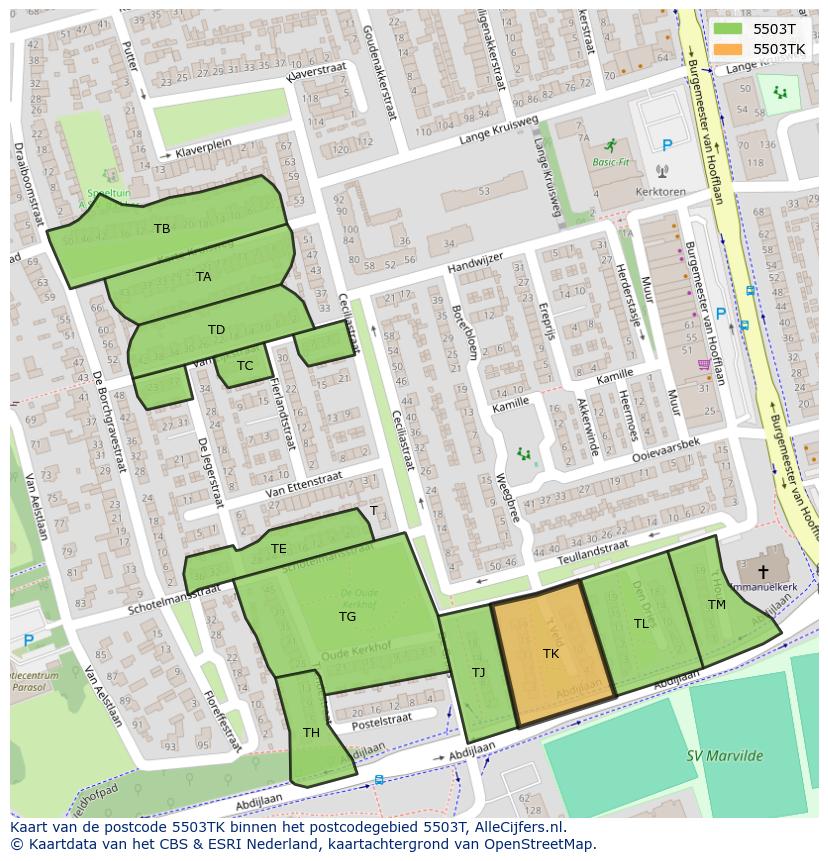 Afbeelding van het postcodegebied 5503 TK op de kaart.