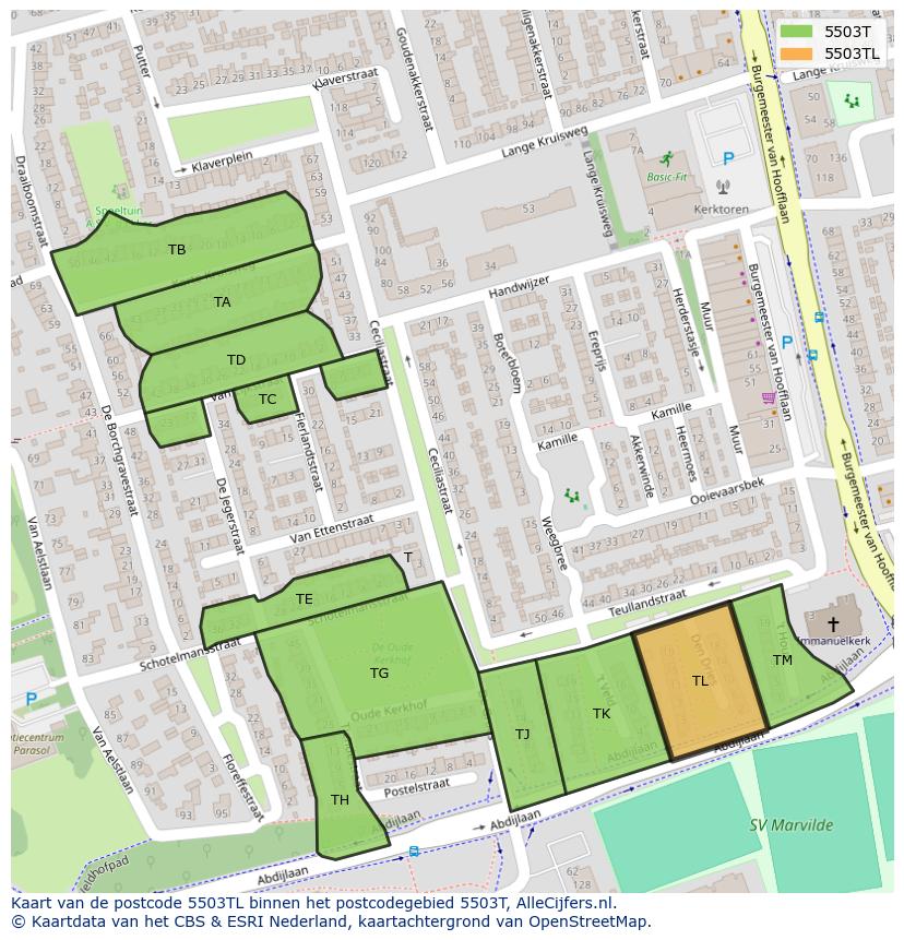 Afbeelding van het postcodegebied 5503 TL op de kaart.