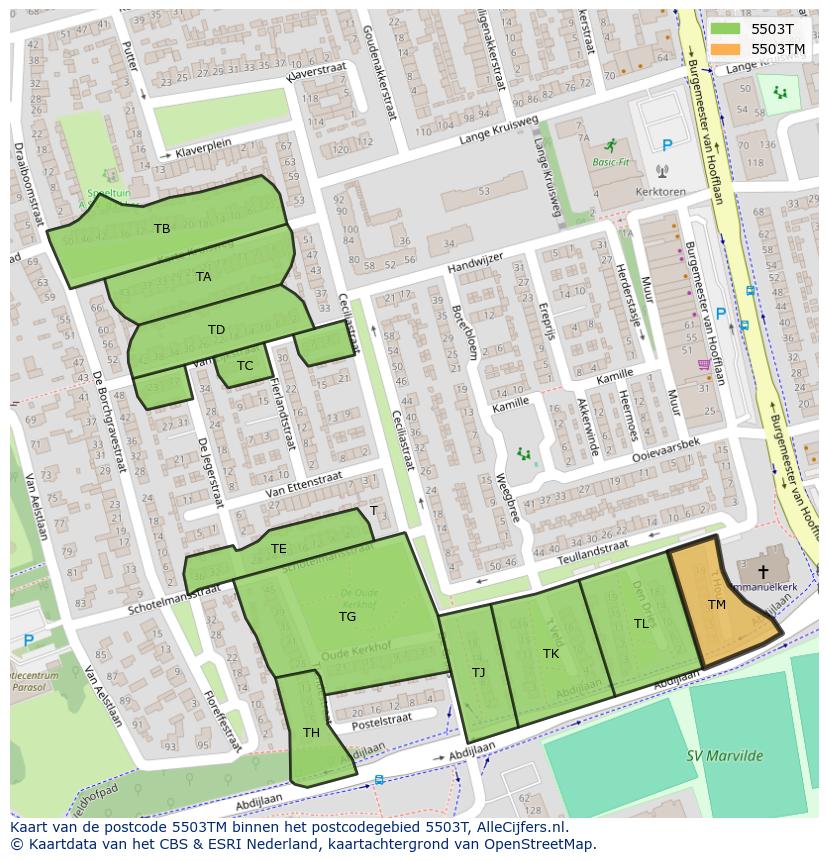 Afbeelding van het postcodegebied 5503 TM op de kaart.