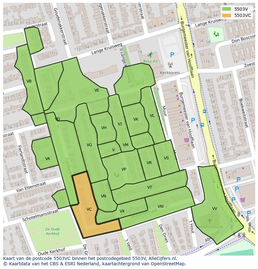 Afbeelding van het postcodegebied 5503 VC op de kaart.