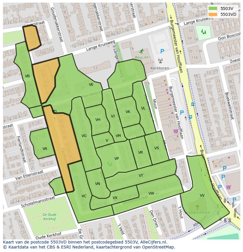 Afbeelding van het postcodegebied 5503 VD op de kaart.