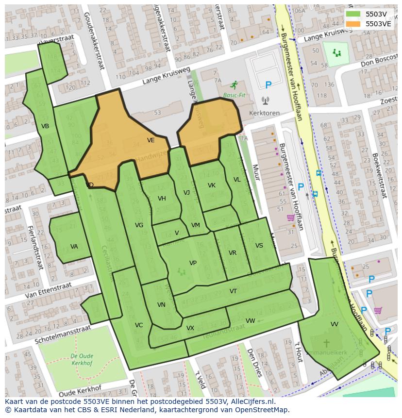 Afbeelding van het postcodegebied 5503 VE op de kaart.