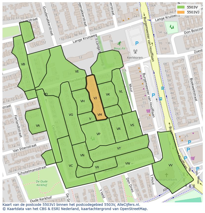 Afbeelding van het postcodegebied 5503 VJ op de kaart.