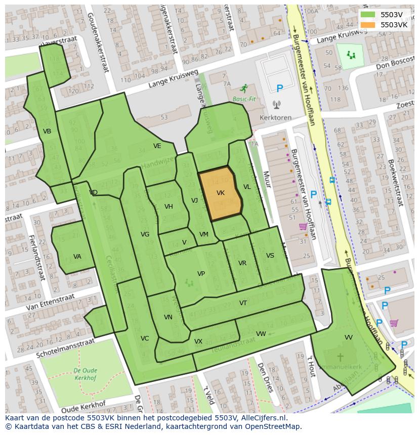 Afbeelding van het postcodegebied 5503 VK op de kaart.