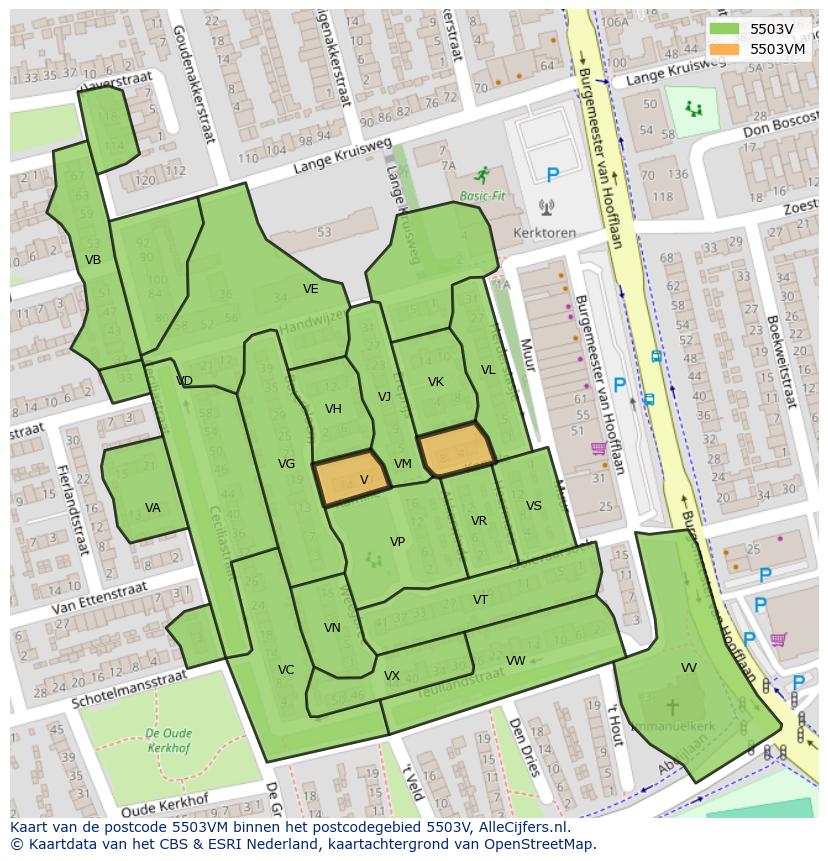 Afbeelding van het postcodegebied 5503 VM op de kaart.