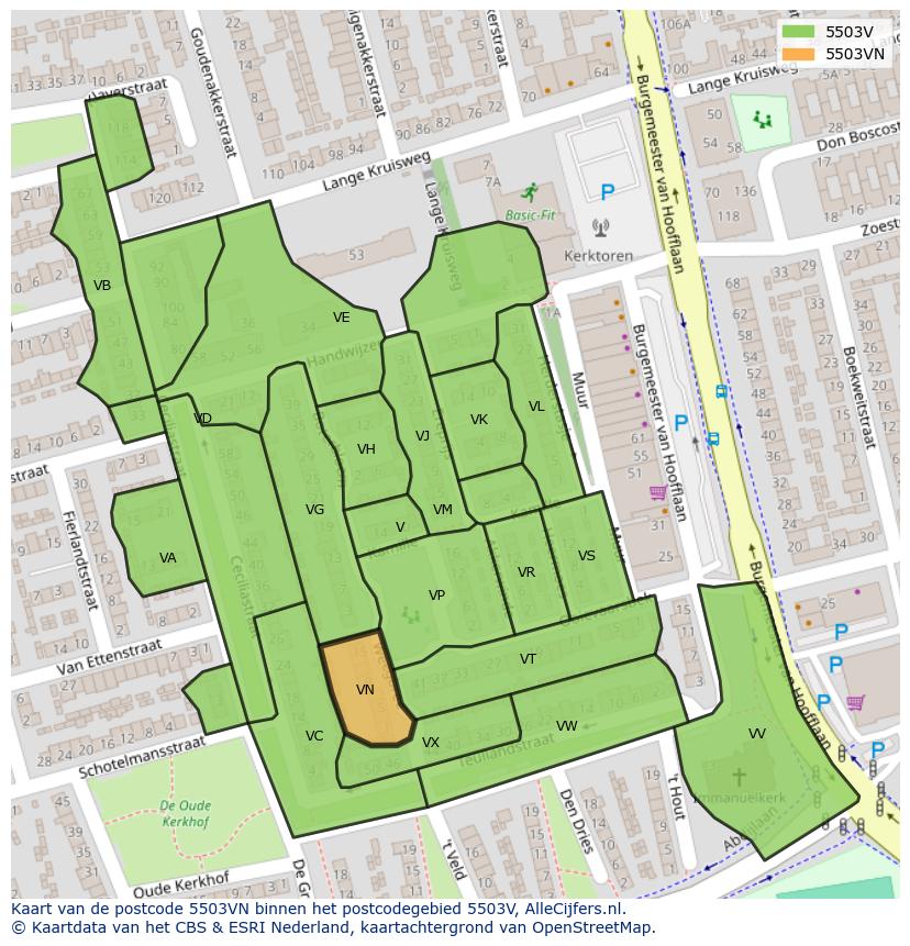Afbeelding van het postcodegebied 5503 VN op de kaart.