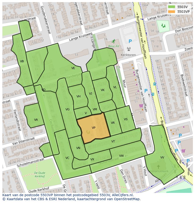 Afbeelding van het postcodegebied 5503 VP op de kaart.