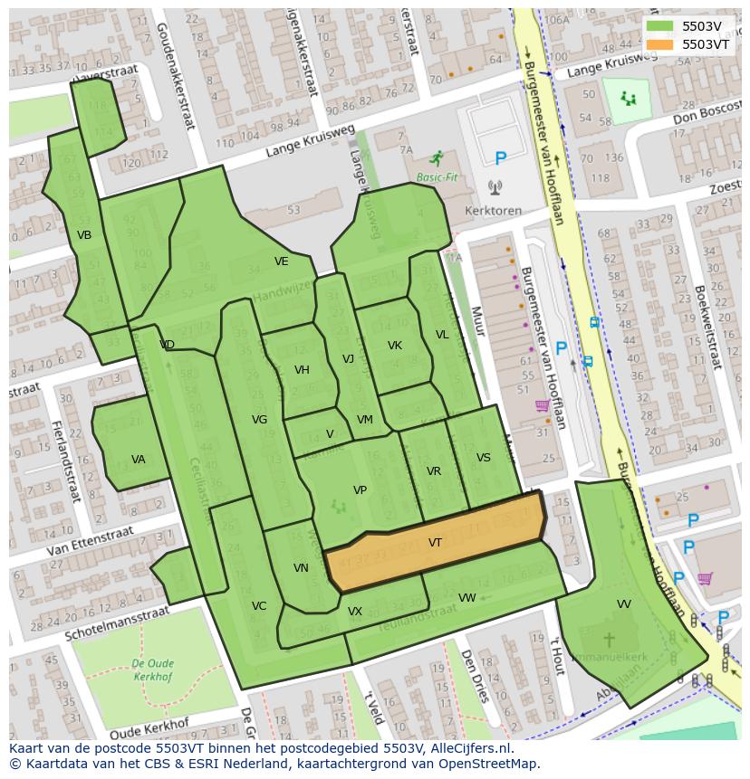 Afbeelding van het postcodegebied 5503 VT op de kaart.