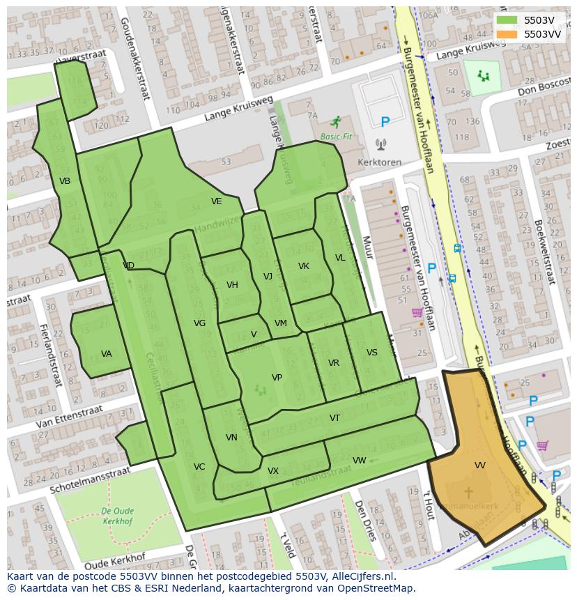 Afbeelding van het postcodegebied 5503 VV op de kaart.
