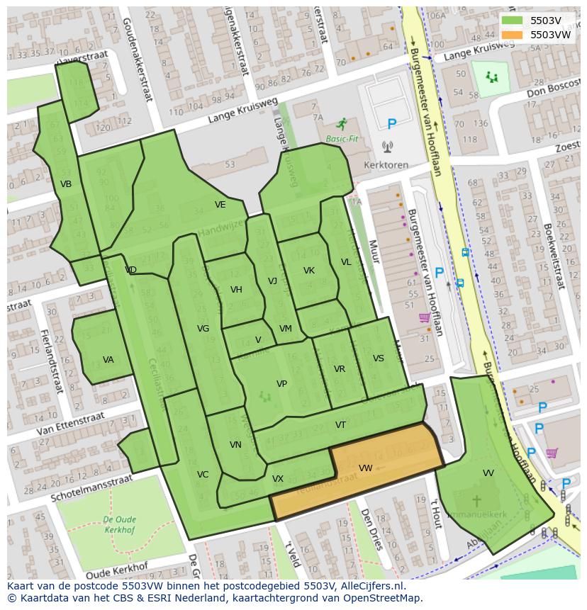 Afbeelding van het postcodegebied 5503 VW op de kaart.