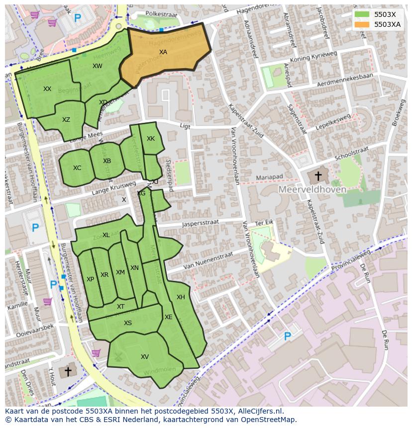 Afbeelding van het postcodegebied 5503 XA op de kaart.
