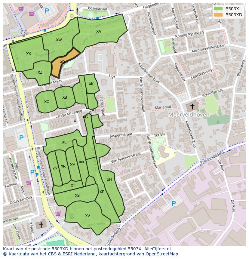 Afbeelding van het postcodegebied 5503 XD op de kaart.