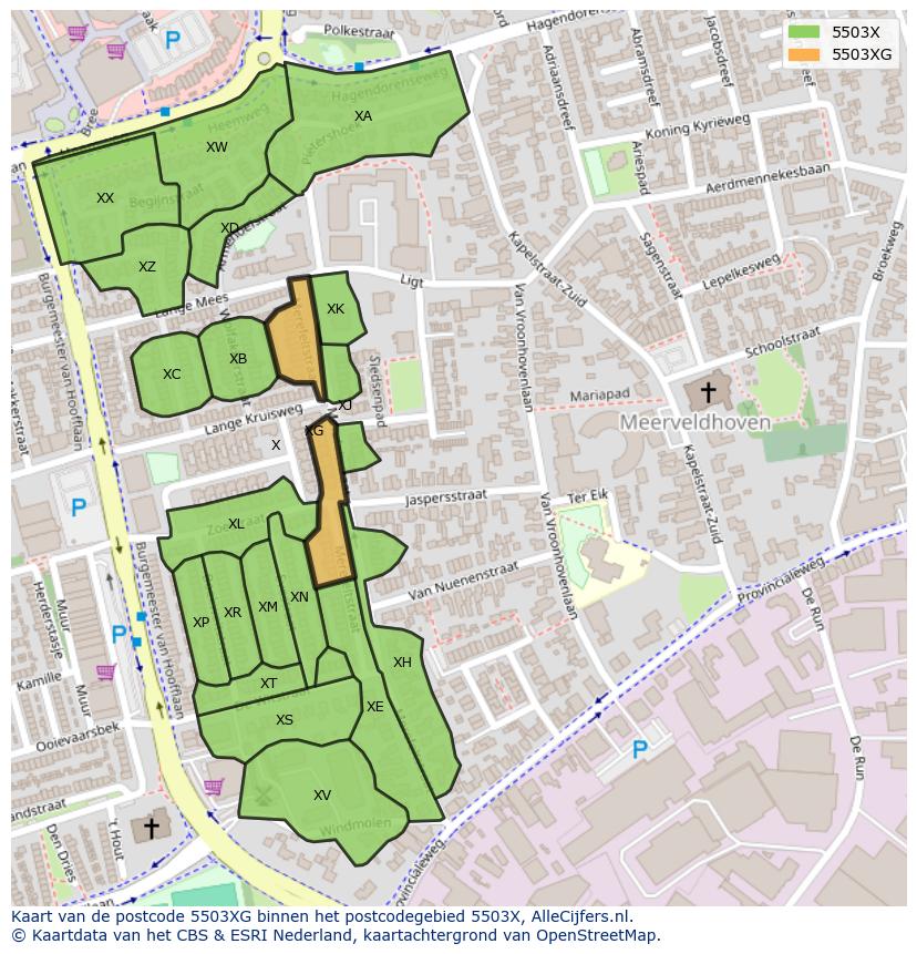 Afbeelding van het postcodegebied 5503 XG op de kaart.