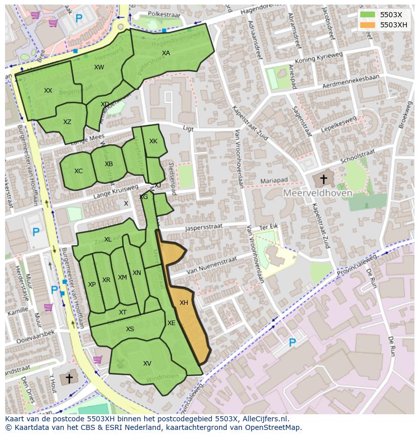 Afbeelding van het postcodegebied 5503 XH op de kaart.
