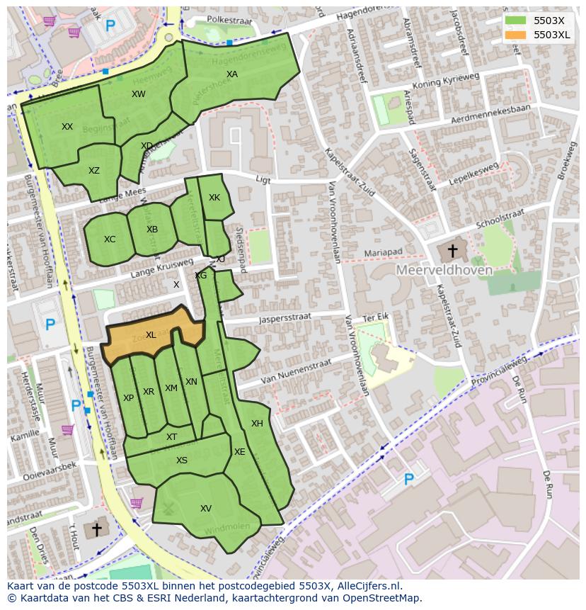 Afbeelding van het postcodegebied 5503 XL op de kaart.