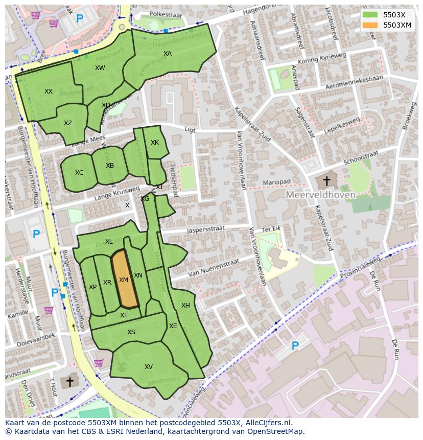 Afbeelding van het postcodegebied 5503 XM op de kaart.