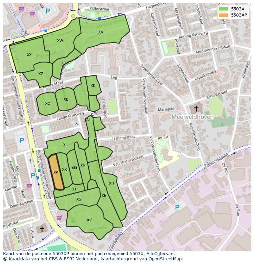 Afbeelding van het postcodegebied 5503 XP op de kaart.
