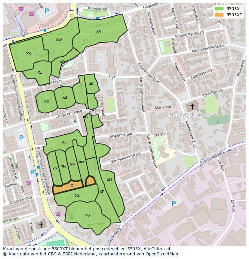 Afbeelding van het postcodegebied 5503 XT op de kaart.
