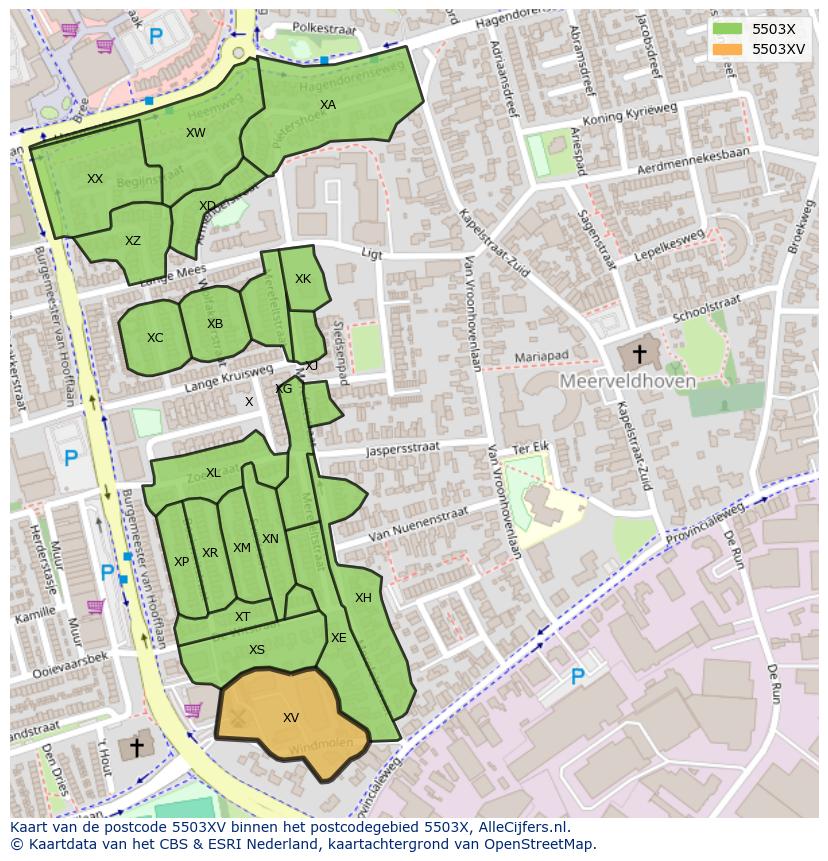 Afbeelding van het postcodegebied 5503 XV op de kaart.