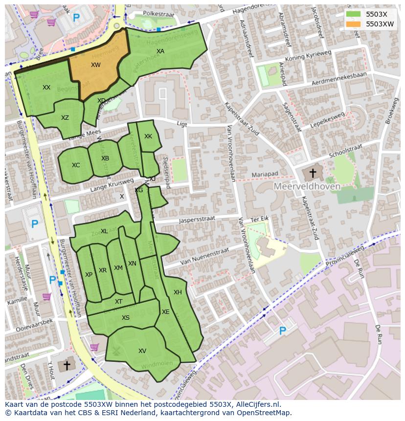 Afbeelding van het postcodegebied 5503 XW op de kaart.