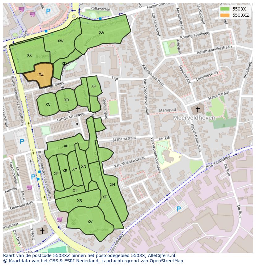 Afbeelding van het postcodegebied 5503 XZ op de kaart.