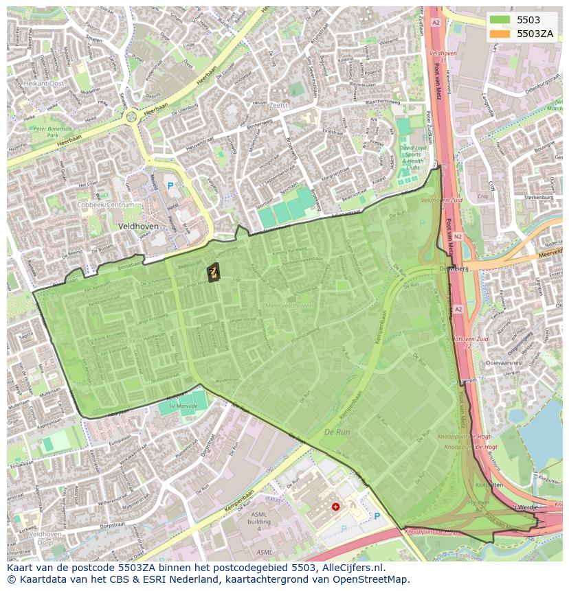 Afbeelding van het postcodegebied 5503 ZA op de kaart.