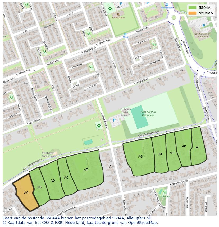 Afbeelding van het postcodegebied 5504 AA op de kaart.