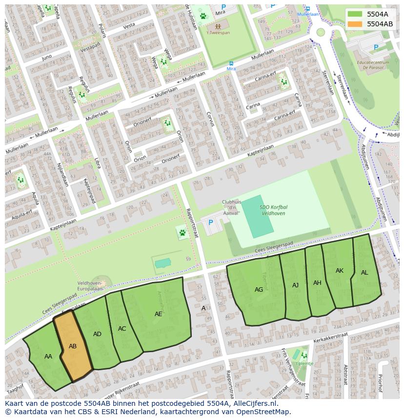 Afbeelding van het postcodegebied 5504 AB op de kaart.