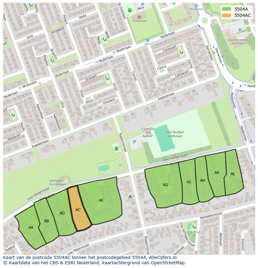 Afbeelding van het postcodegebied 5504 AC op de kaart.