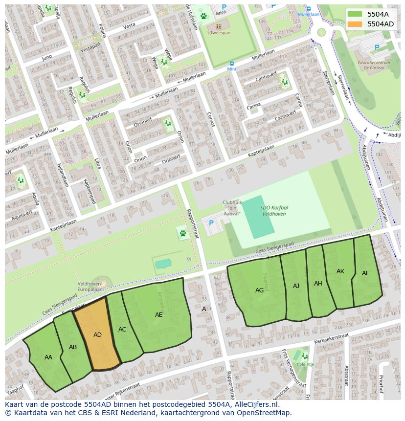 Afbeelding van het postcodegebied 5504 AD op de kaart.