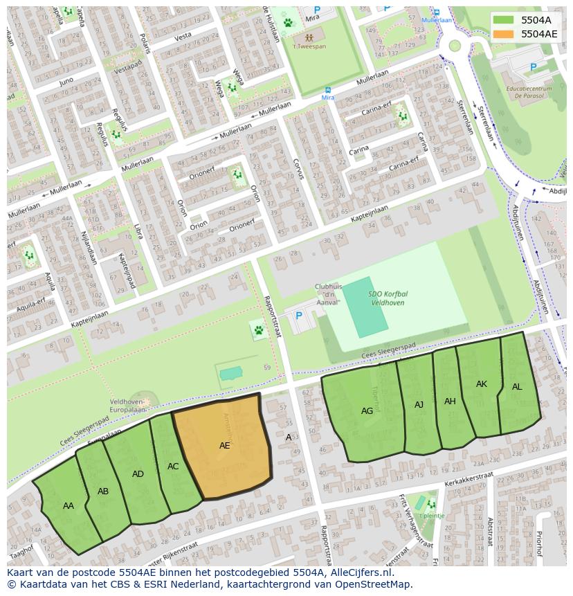 Afbeelding van het postcodegebied 5504 AE op de kaart.