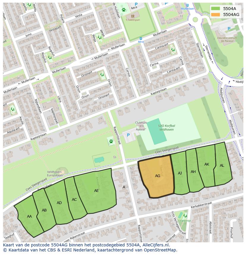 Afbeelding van het postcodegebied 5504 AG op de kaart.