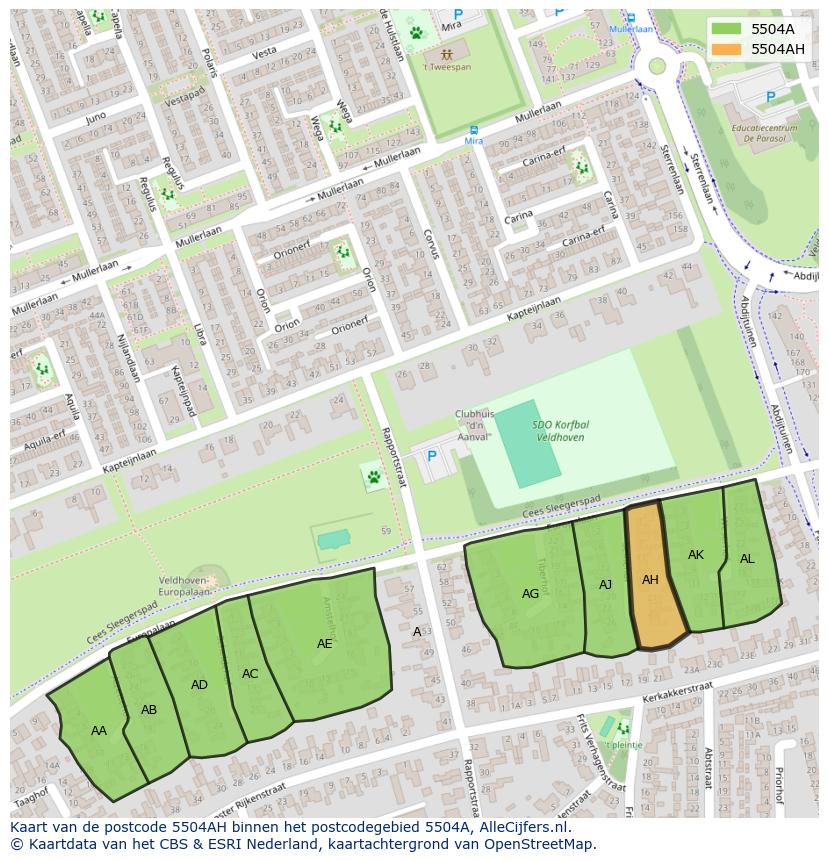 Afbeelding van het postcodegebied 5504 AH op de kaart.