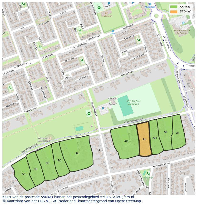 Afbeelding van het postcodegebied 5504 AJ op de kaart.