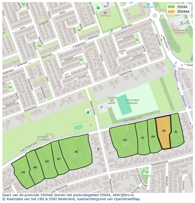 Afbeelding van het postcodegebied 5504 AK op de kaart.